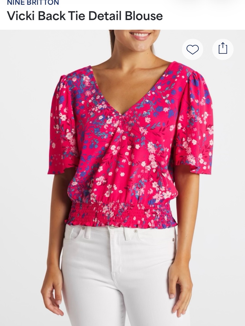 nine britton Floral V-Neck Back-Tie Blouse